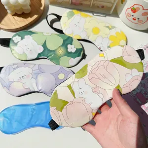 Maschera per Dormire con Stampa di Coniglio dei Cartoni Animati Carina Ombreggiatura Morbida Traspirante Copertura per Occhi da Viaggio Per Donna Uomo