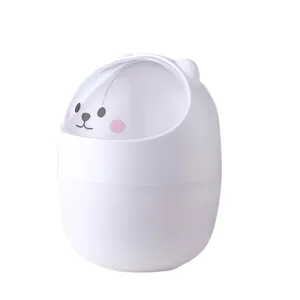 Mini poubelle de bureau mignonne avec couvercle, petit bac de rangement en plastique pour chambre.