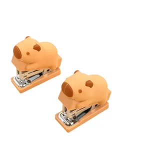 Joli mini set d'agrafeuse Capybara pour ecole et bureau, outil papeterie portable.
