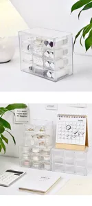 Organisateur de bureau transparent en acrylique à tiroirs multiples pour papeterie et cosmétiques.