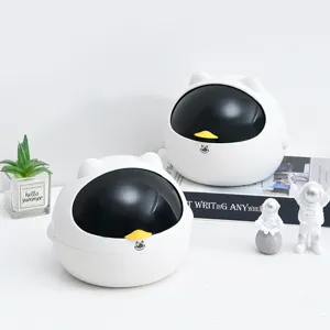 Mini Desktop Trash Can Cute Cat Ear Plastic Garbage Bin Small Waste Basket For Dorm Bedroom Office Storage