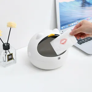 Mini desktop trash can with lid, cute small waste basket for bedroom office table.