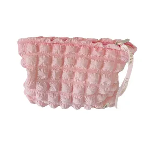 Sac cosmétique bulle nuage rose pochette de maquillage portable matelassée fermeture éclair