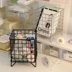 Ijzeren draadmand bureau opbergmand, grote capaciteit organizer voor kantoor cosmetica
