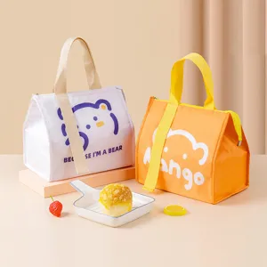 Waterproof Insulated Lunch Bag Thermal Lunch Box Tote Bag Oxford Cloth Cartoon Bear Food Storage Bag For Women Students