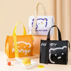 Insulated lunch bag waterproof thermal tote bag cute bear print lunch box organizer for daily