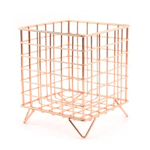 Roségouden ijzeren draad bureau opbergmand creatieve cosmetica organisator mandje
