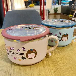Bol à nouilles instantanées en inox avec poignée jolie boîte à lunch dessin animé portable