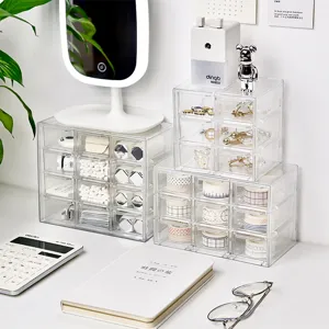 Boîte de Rangement de Bureau en Plastique Transparent Organisateur de Tiroir Multi Grilles Pour Papeterie Cosmétiques Bijoux Bureau