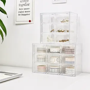 Boite de rangement de bureau en acrylique transparent avec tiroirs pour papeterie et bijoux.
