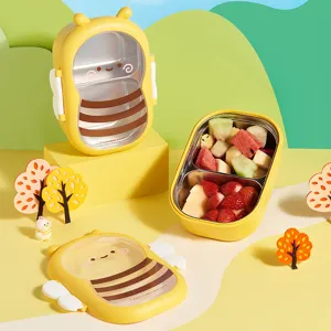 Grazioso portapranzo bento in acciaio inossidabile ape con scomparti per studenti e impiegati.