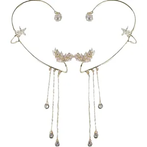 Squisito polsino per auricolare con nappa di cristallo senza piercing, elegante gioiello da fata.