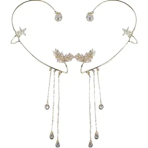 Elegante cuffia per orecchie con nappe di grano in cristallo, gioielli da donna senza piercing.
