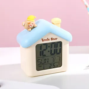 Cute House Shaped LED Digital Smart Alarm Clock For Kids Students Cartoon Electronic Desk Clock With Temperature Display