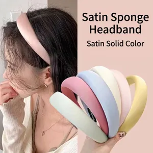 Diadema de Esponja de Techo Alto para Mujer Color Sólido Acolchada de Satén Accesorios de Peluquería Minimalistas para Uso Diario