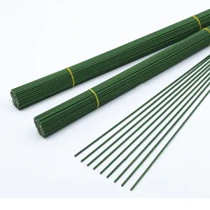 Green floral wire stems detail view, rubber coated iron wire for DIY rose bouquets & art.