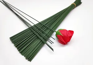 Green floral wire stems with red rose head for DIY flower bouquets and floral arrangements.