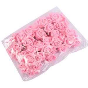 Teste di rose artificiali in schiuma rosa glitterata per bouquet e fai da te decorazione
