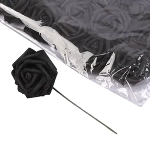 Schwarze PE Schaumstoff künstliche Rosen mit Stielen für Hochzeitssträuße und Dekorationen.