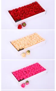 Wholesale 3 layer rose soap flower heads in box, perfect artificial floral gifts and decor.