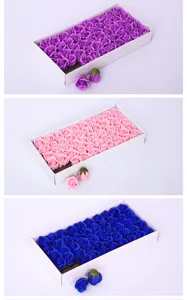 Detailed view of 3-layer artificial rose soap flower gift box, multiple colors available.