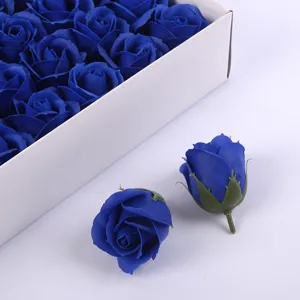 Blue soap rose flower heads for Valentine day gift box bouquet DIY craft party floral decor