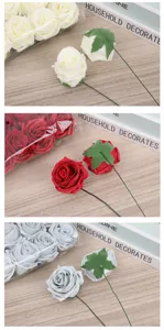 Flores de rosas de espuma PE artificial con tallos para empaque de ramos y decoracion de bodas.