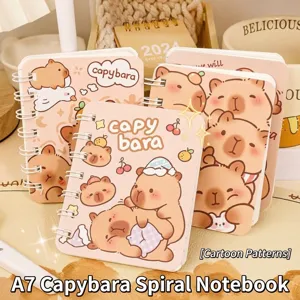 Cartoon Capybara A7 Coil Notebook Mini Pocket Diary Portable Memo Pad For Students School Office Supplies Cute Animal Stationary