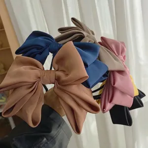 Korean Minimalist Oversized Bow Headband High Skull Top Satin Fabric Thin Hairband Elegant Hair Accessories For Women