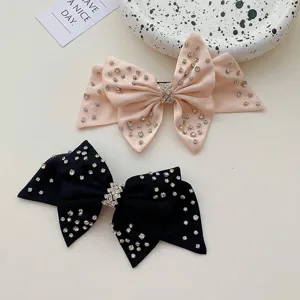 Pinzas para el cabello elegantes con lazo de diamantes en rosa y negro estilo coreano