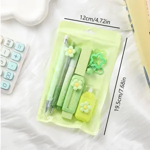 Conjunto de papelería de flores verdes regalo lindo para estudiantes material escolar