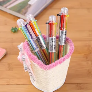Stylo bille transparent a 6 couleurs pour etudiants journal ecriture et fournitures de bureau.