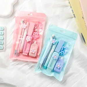 Conjunto de papelería de flores lindo regalo para estudiantes bolsa de estudio rosa azul detalle