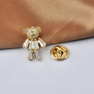Fashion Charming Teddy Bear Brooch Copper Gold Plated Inlaid Zirconia Animal Lapel Pin For Women Dress Accessory Anti-Exposure