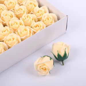 Light yellow soap rose flower heads in box for Valentine gift DIY bouquet arrangement