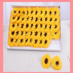 Artificial sunflower heads bulk for bouquet gift box packaging DIY floral craft decoration yellow