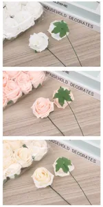 Cabezas de rosas artificiales de espuma PE con tallos para ramos de decoración de bodas