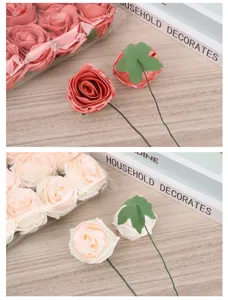 Cabezas de rosas de espuma PE artificial con tallos para ramos y cajas de regalo.