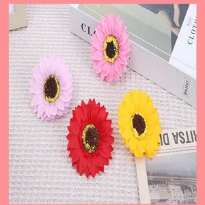 Artificial sunflower soap flower heads for DIY bouquets, gift boxes, and floral arrangement crafts.