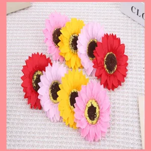 Artificial sunflower soap flower heads for bouquet gift box packaging and DIY craft decorations.