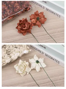 Detailansicht künstlicher PE Schaum Blumen in Braun und Creme mit Stiel für florale DIY Dekos.