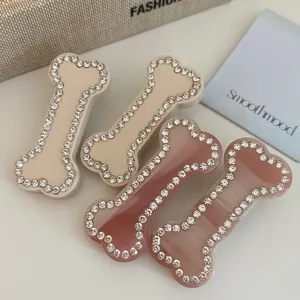 Pince à Cheveux Y2K Douce et Cool Forme d'Os en Acétate avec Strass pour Femmes Épingle à Cheveux de Côté Mignonne Accessoires