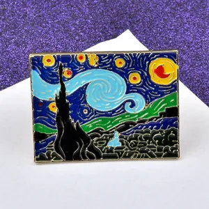 Broche en Émail Van Gogh Nuit Étoilée Artistique Peinture à l'Huile Pin's de Revers en Alliage Bijoux Cadeau pour Hommes Femmes