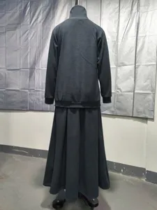 Solid color fleece sweatshirt and matching long skirt set back view detail display.