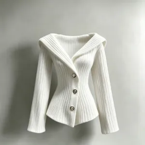 Cardigan de punto acanalado entallado para mujer cuello V manga larga jersey chic