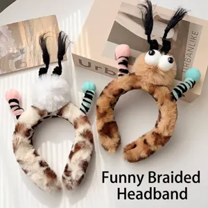 Serre-tête Rigolo en Peluche Monstre aux Gros Yeux Tresses Originales Imprimé Léopard Bandeau pour Femmes Filles Lavage du Visage Accessoires de Photographie Fête Accessoires de Coiffure