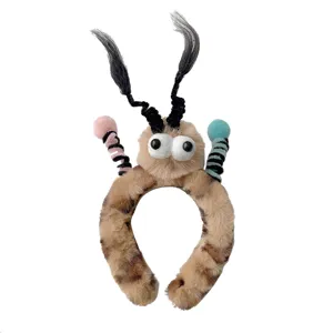 Serre-tête drôle en peluche avec de grands yeux et des tresses pour femme
