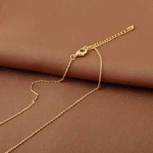 Detailed macro view of a 18K gold-plated necklace featuring a lobster clasp and extender chain