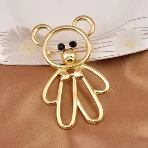 Cute Teddy Bear Brooch Hollow Design Gold Alloy Rhinestone Pin For Women Coats Jackets High-end Fashion Jewelry Decoration