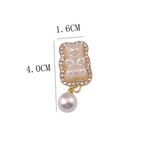 Detailansicht der Größe: Süße Bären-Magnetbrosche mit Strass und Perle